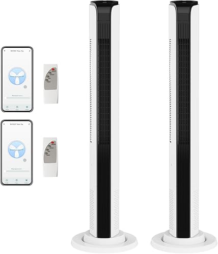 ROVSUN Ventilador de torre de 42 pulgadas con control remoto y aplicación, ventilador de piso inteligente sin aspas con 3 modos, 3 velocidades,