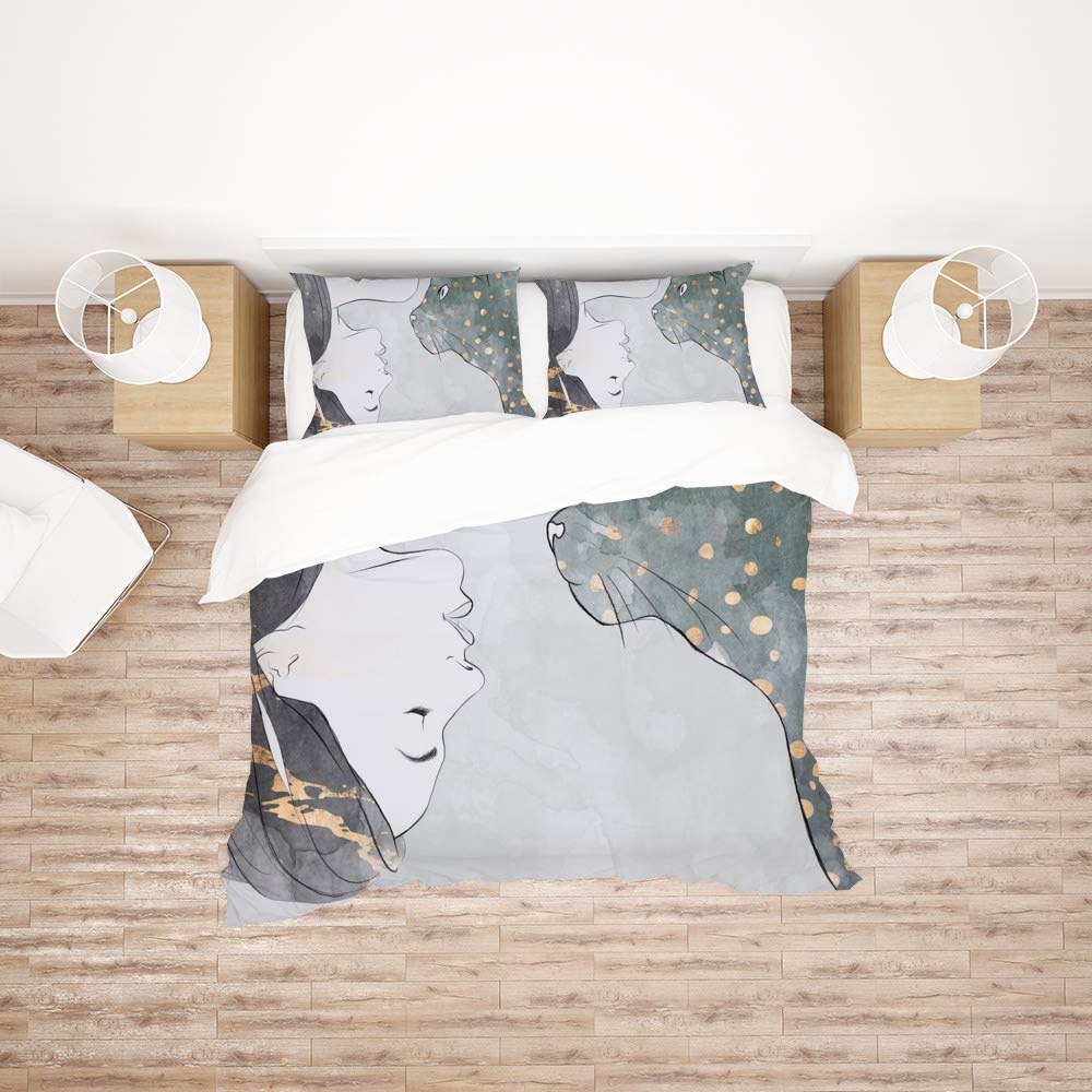 Funda de edredón matrimonial antialérgica con estampado de gato y hombre