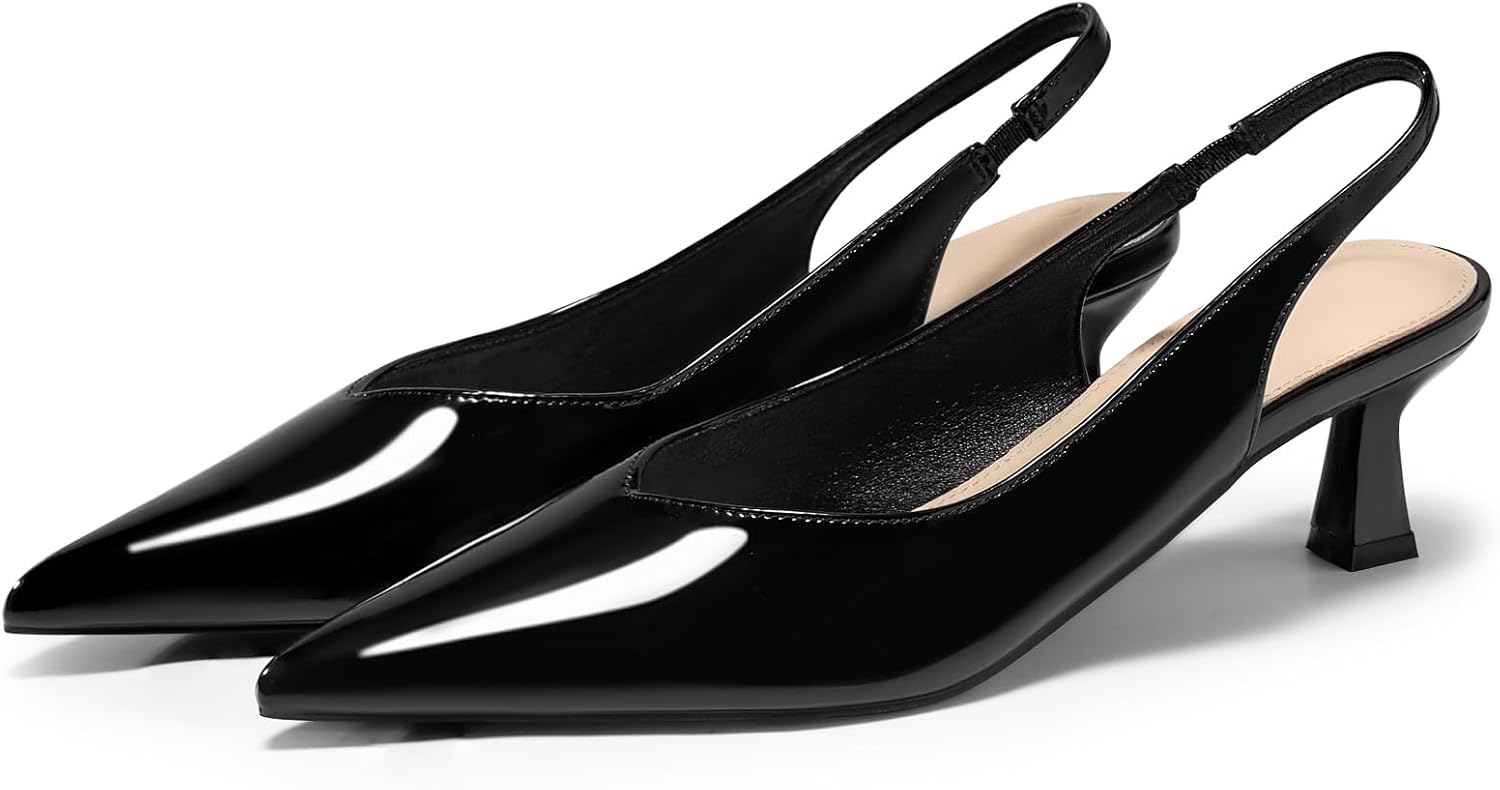 Coutgo Womens Slingback Kitten Heels Low Heel Closed Pointed Toe Pumps Heeled Sandals Dress Work Shoes - Image 4