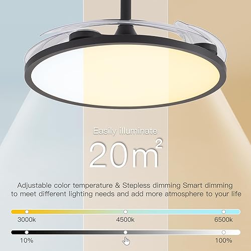 Miniatura 6 de Ventilador de techo retráctil con luces y control remoto, ventilador de techo de 42'' con lámpara de araña, aspas invisibles, LED de espectro Negro