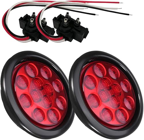 Miniatura 8 de NEWSUN Twins - Luces traseras LED de 4 pulgadas, 24 luces LED de alta potencia, luces de freno redondas rojas de 12 V de 4 pulgadas para Jeep,