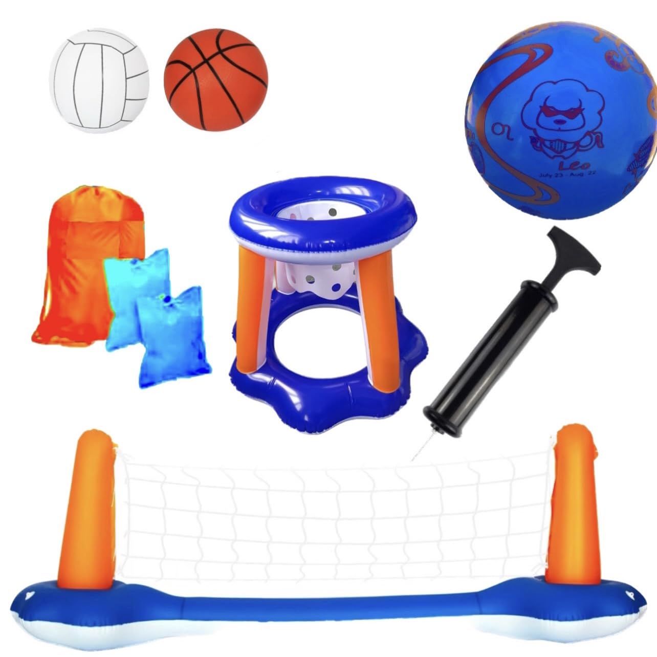 Pack Basquet y Volleyball para Piscina. Gratis hinchador Aguja de Regalo, Colchoneta Hinchable, Juegos Piscina, Hinchable Piscina, Deporte Piscina