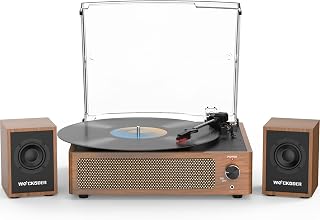 Vinyl Record Player with Passive Bookshelf Speakers Vintage Turntable for Vinyl Records External Dual Stereo Speakers Belt-Drive LP Players 3 Speed Wireless AUX Headphone Auto Stop Retro Wooden Brown
