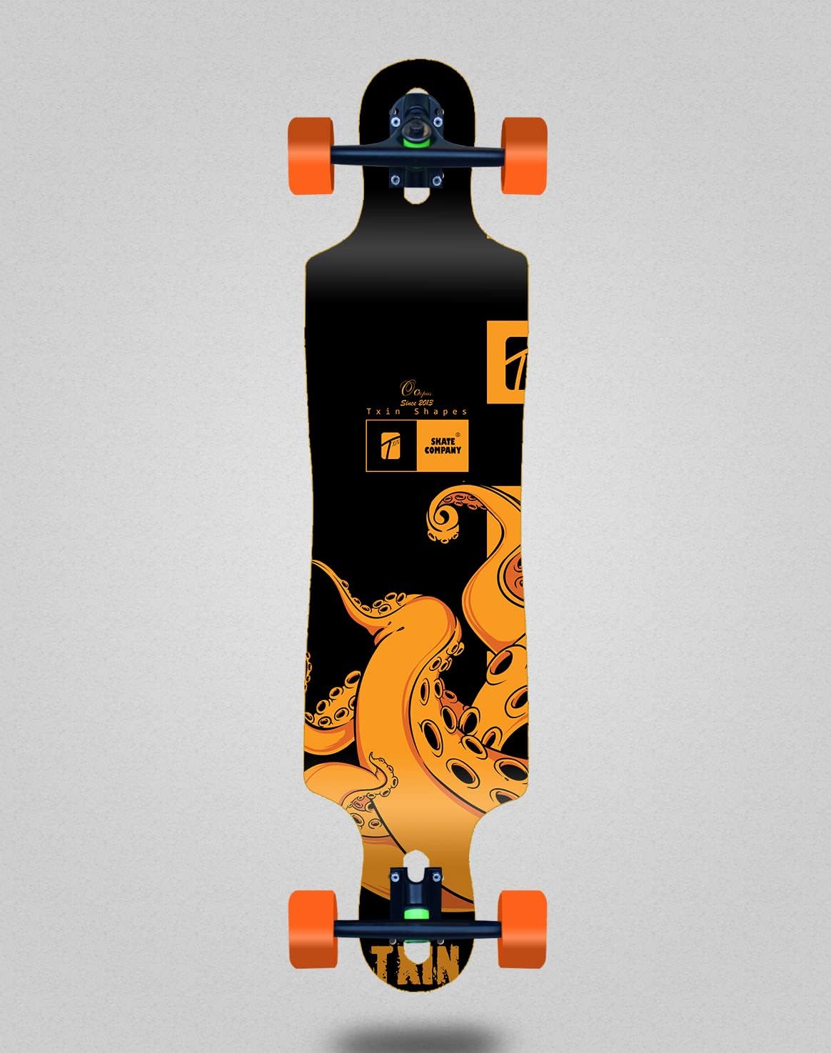 Txin Skate Skateboard Longboard Complete 40 x 9 Drop Octopus Orange