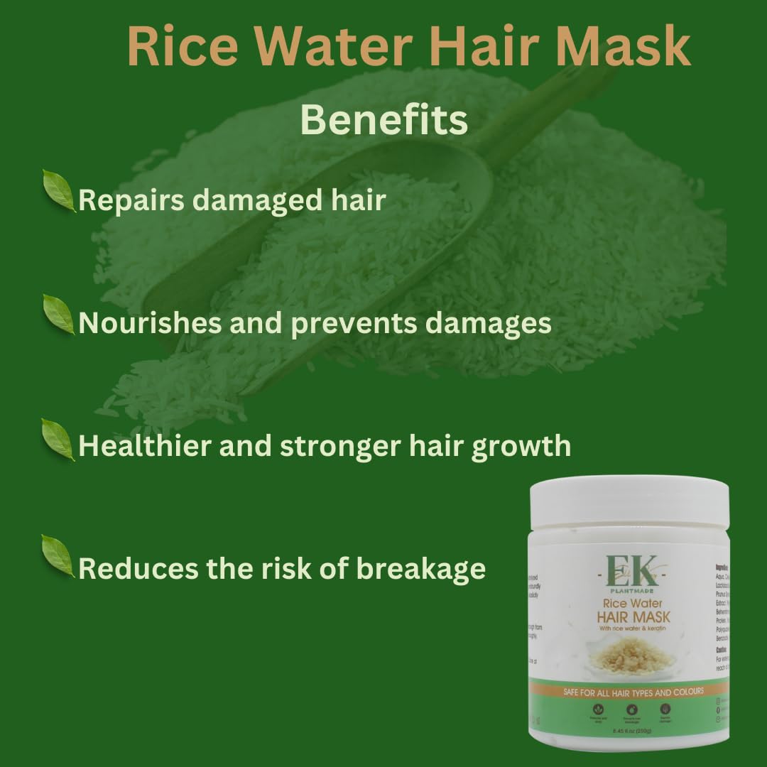 EK Plantmade Rice Water Hair Mask (250ml). Sulphate and Paraben free. Promotes hair growth, Anti-frizz and Dandruff free - Image 2