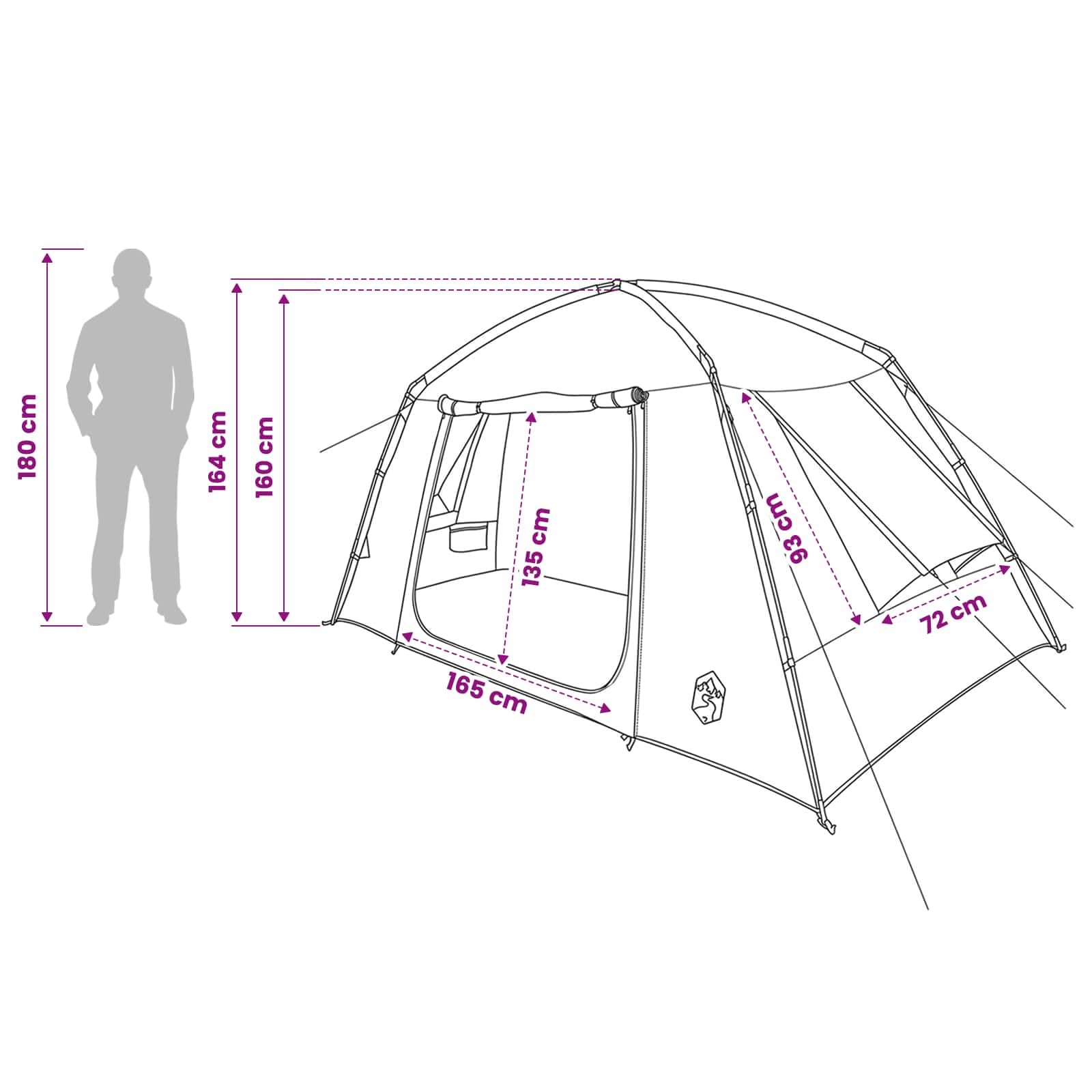 Hütten Tente avec toit vert olive 300 x 210 x 156 cm polyester tente cabine pour camping 4 personnes tente jetable étanche avec fermeture éclair facile à monter