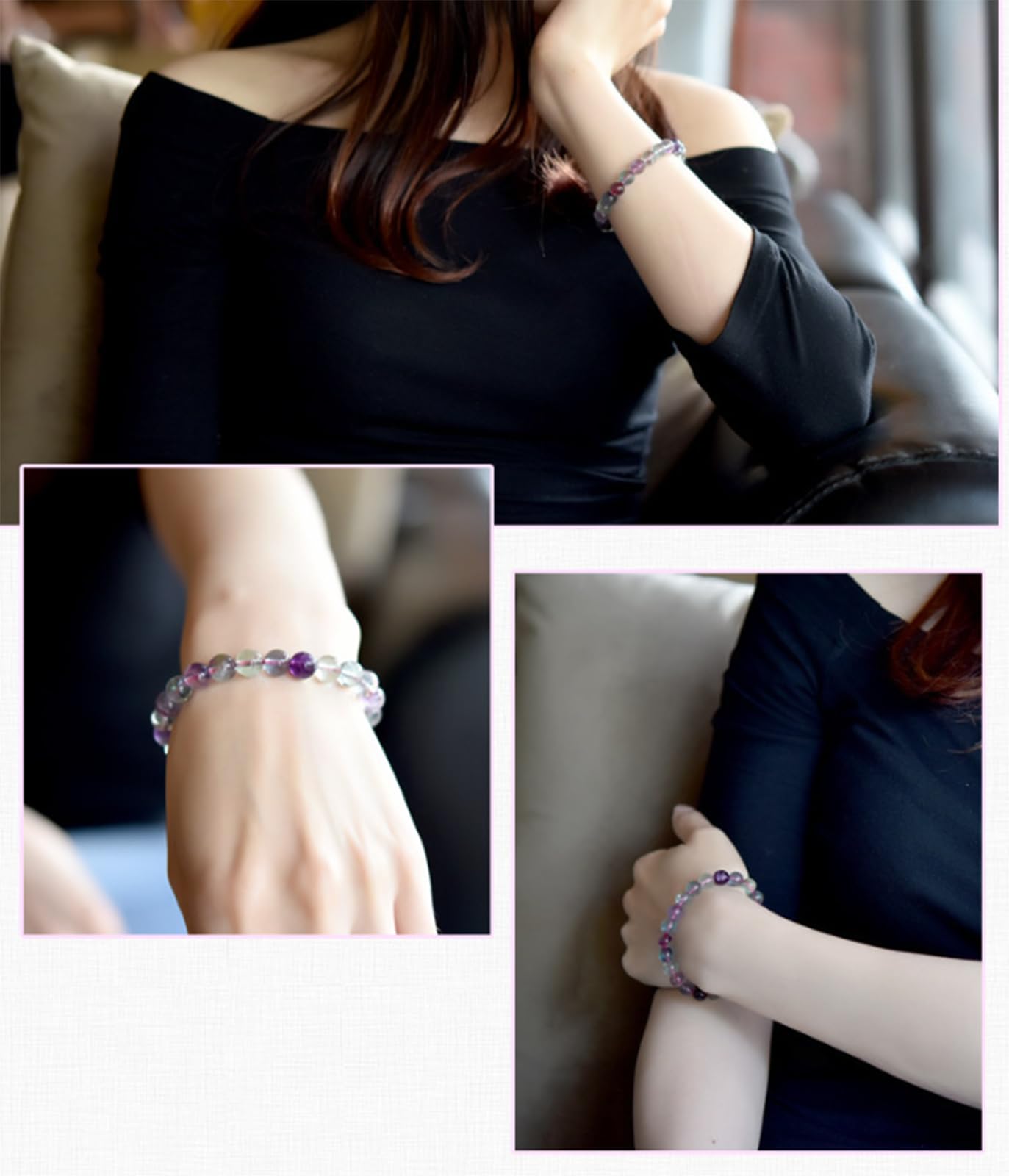 Pulsera de fluorita Natural Multicolor de Grado 5A para Mujer, con Cuentas de Cristal, Pulsera elástica con Gemas, Piedras Naturales, Joyas, Regalos,8mm