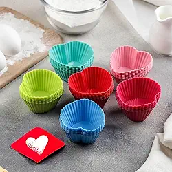 Kit 12 Formas De Silicone Cupcake Bolo Forno - Air Fryer - Peças Multicolor - Material de Qualidade, Prática e Multiuso para Confeitar (Forma Coração)