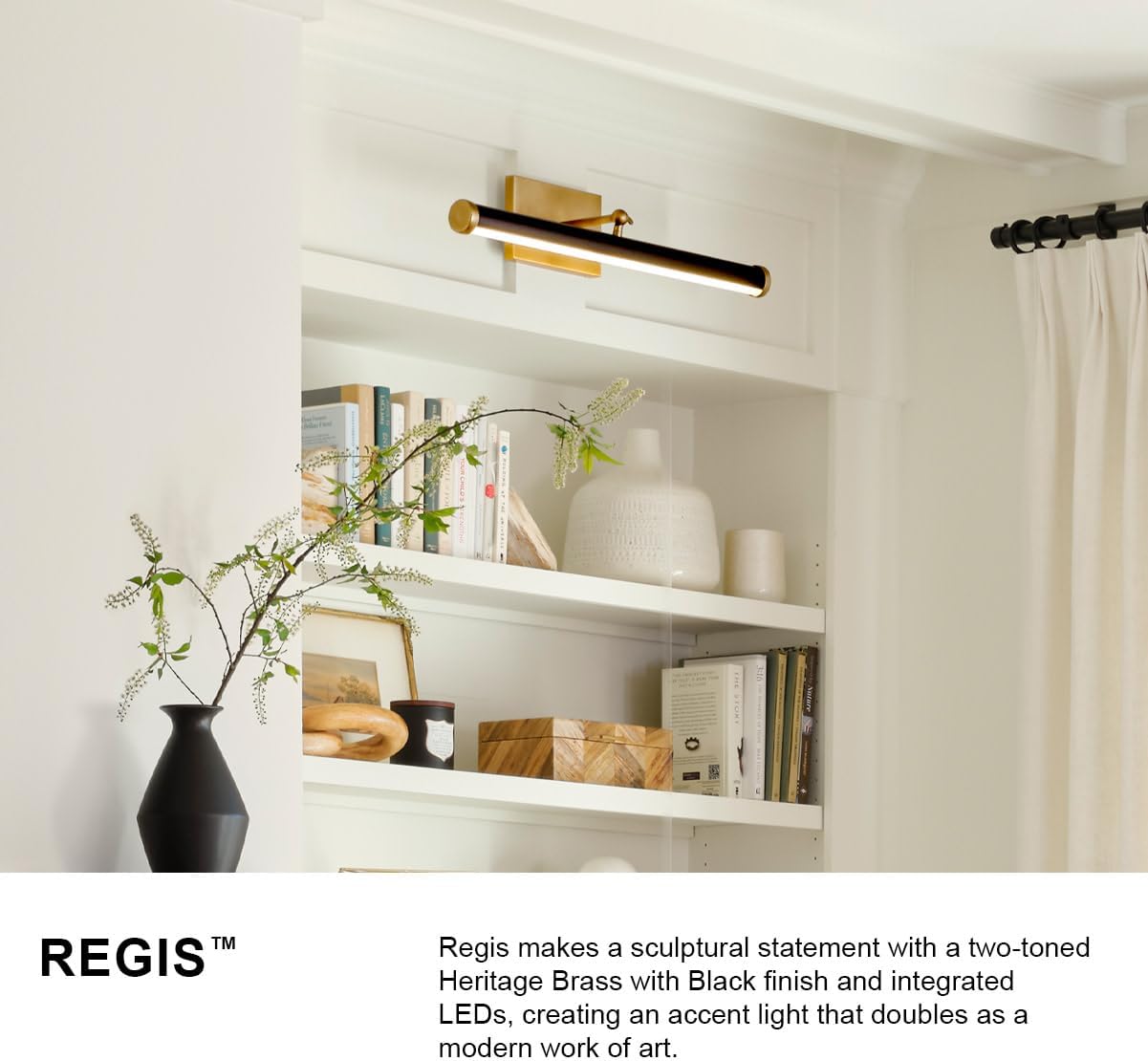 Hinkley Regis 32.5" Adjustable Integrated LED Accent Light, Picture Light Draws Attention to Art or Architectural Features, Install Up/Down, Acrylic Lens, Heritage Brass and Black Accent