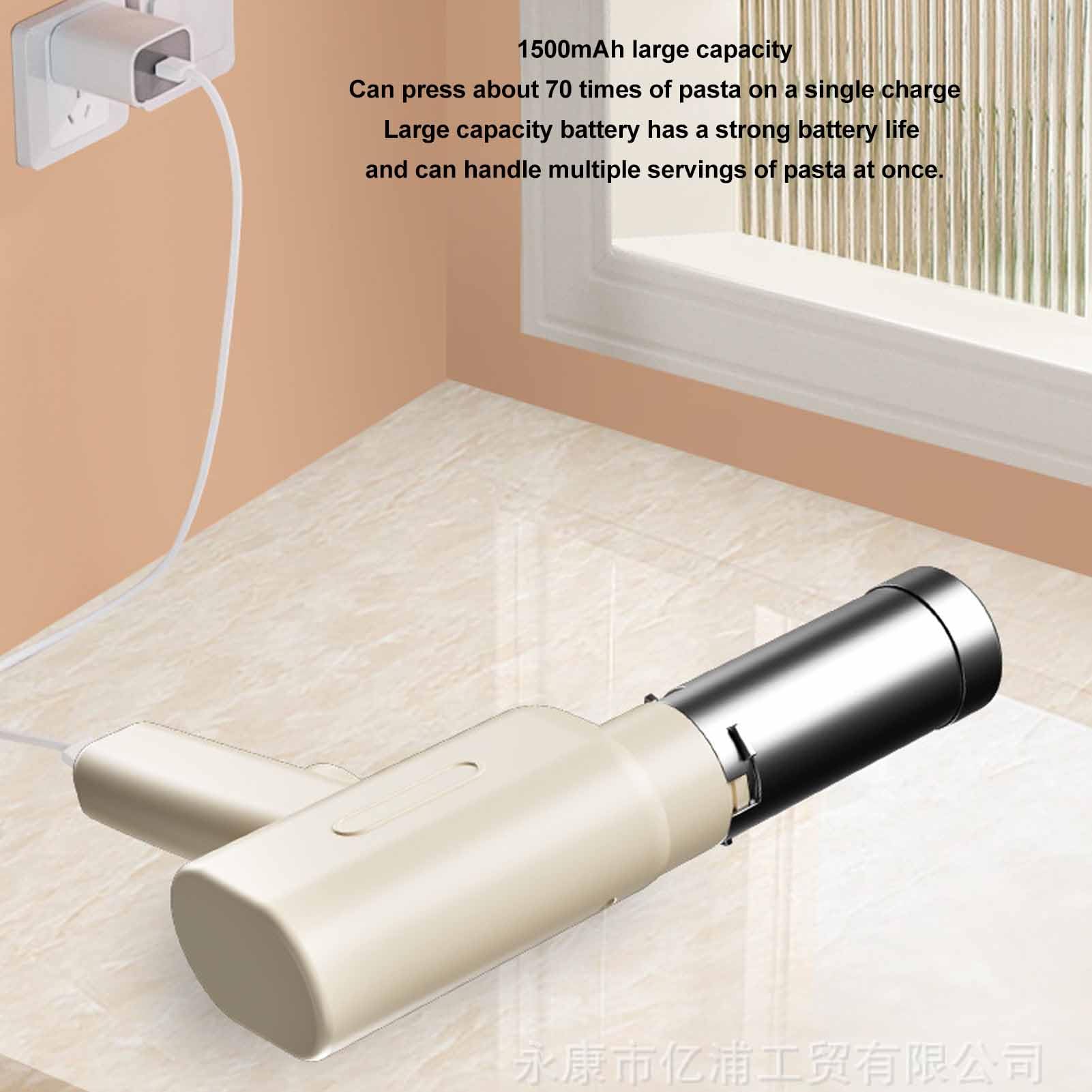 Machine à pâtes électrique, Doublure en acier inoxydable Détachable Facile à nettoyer Machine à nouilles portative Rechargeable Machine à pâtes automatique avec 5 moules à