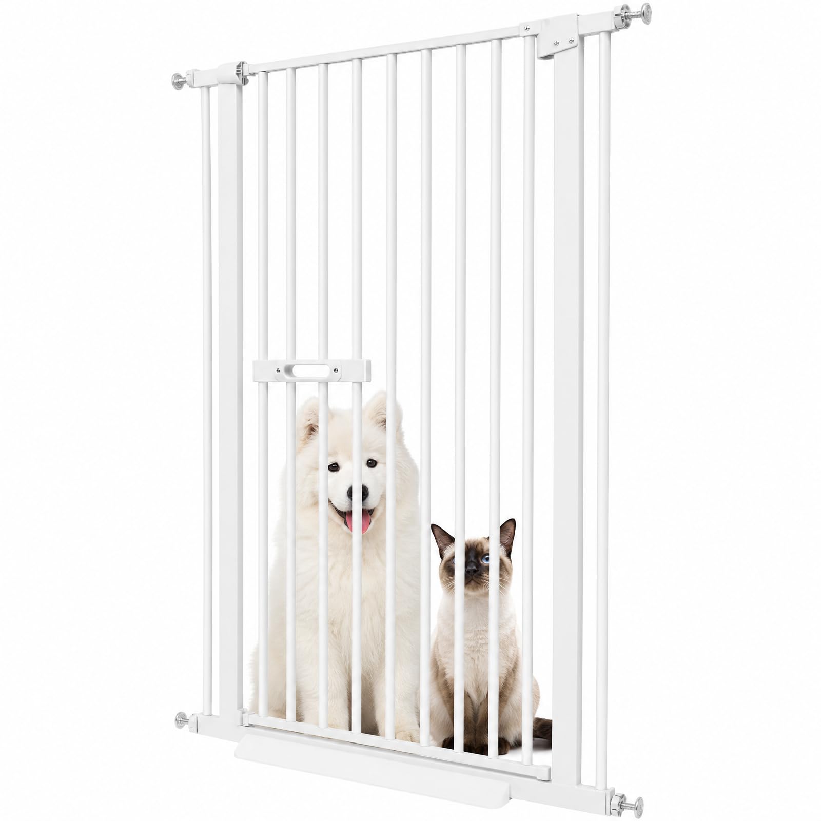 Puerta para mascotas de 150 cm, sin taladrar, 78-85 cm, longitud ajustable, rejilla protectora de acero al carbono, doble bloqueo para gatos y perros