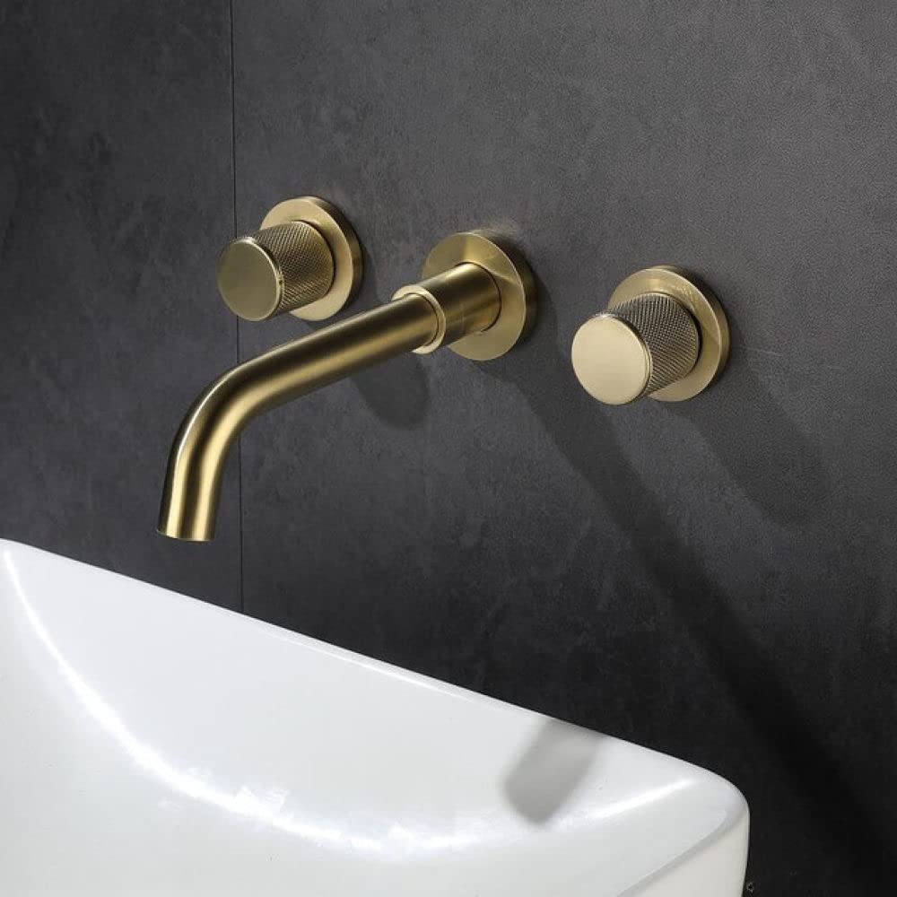 Mitigeur d'évier en laiton et robinet de salle de bain or brossé chaud froid