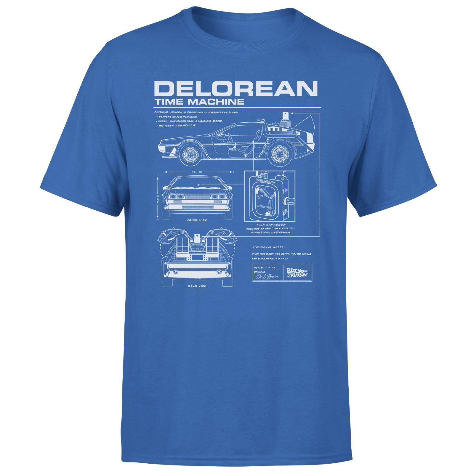Zavvi Unisex Multi Back To The Future Delorean Schematic Men's T-Shirt - Blue Xl