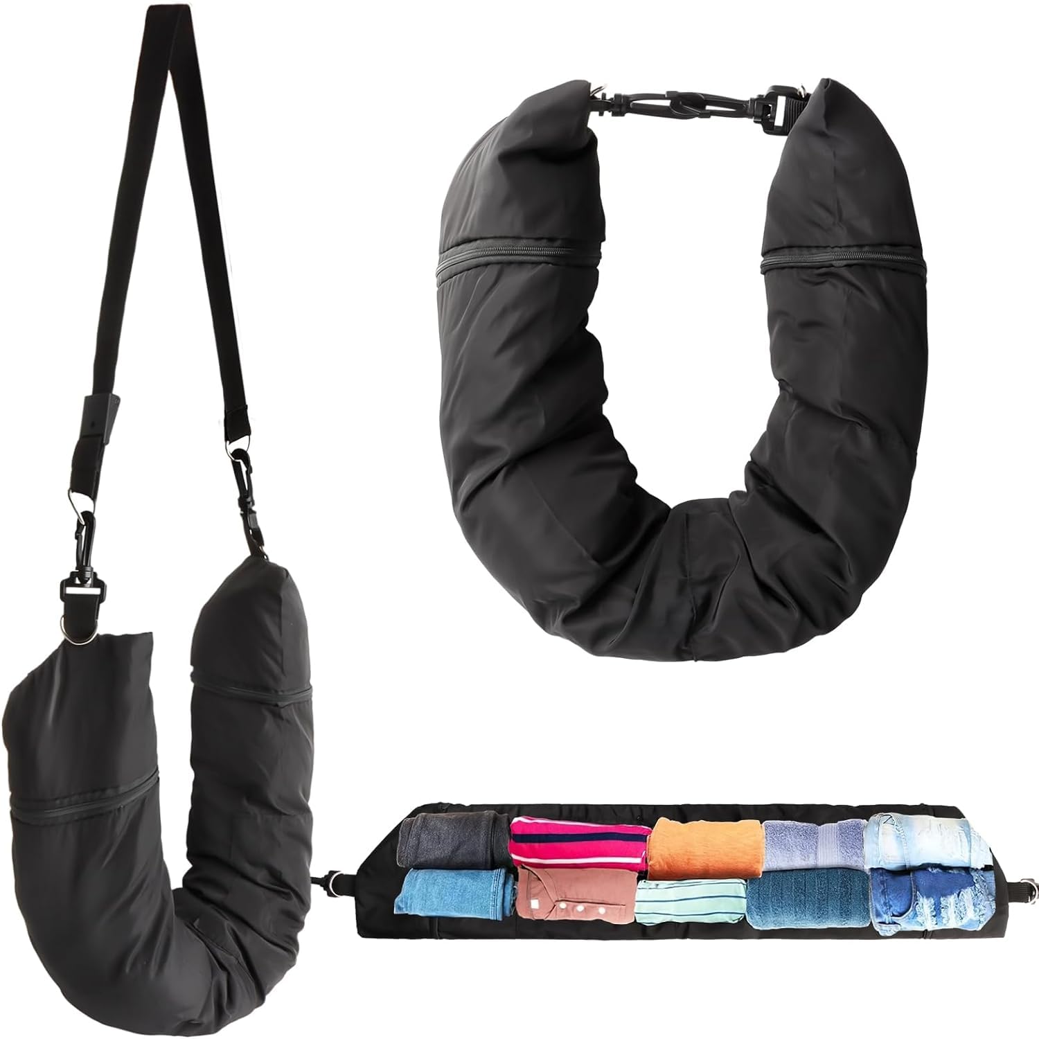 BEANPRECOY Stuffable Travel Pillow, Portable Stuffable Neck Pillow, Multifunctional U Shaped Pillow, Neck Size Adjustable Stuffable with Clothes for Traveling by Car or Plane(No Filler)