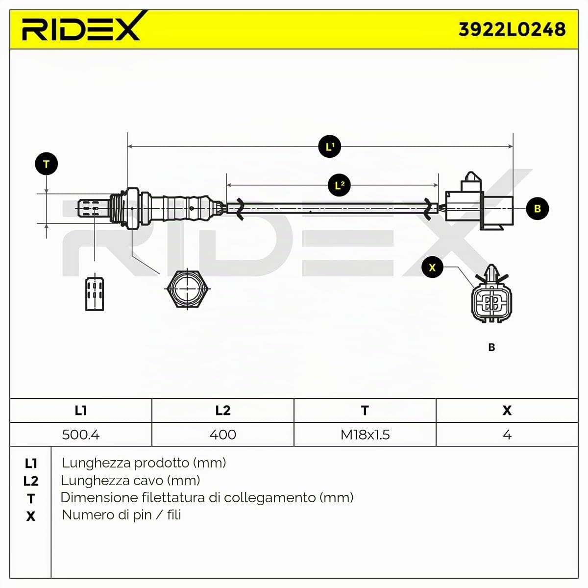 RIDEX 3922L0248 Sonda lambda Compatibilità con CHEVROLET SPARK M300