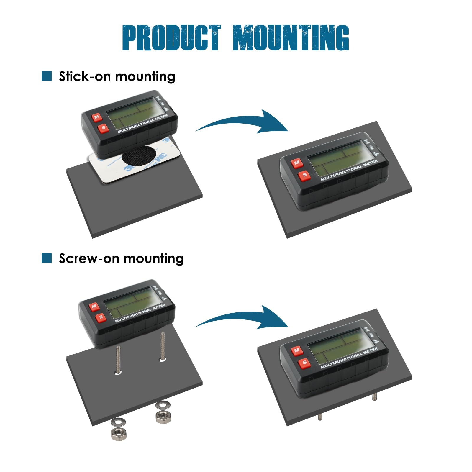 Runleader Compteur de température du moteur Digital, Compteur de tours/heure, Remplacement de la batterie et Alimentation externe DC5V à 30V pour moteur à essence, tracteur de jardin, générateur