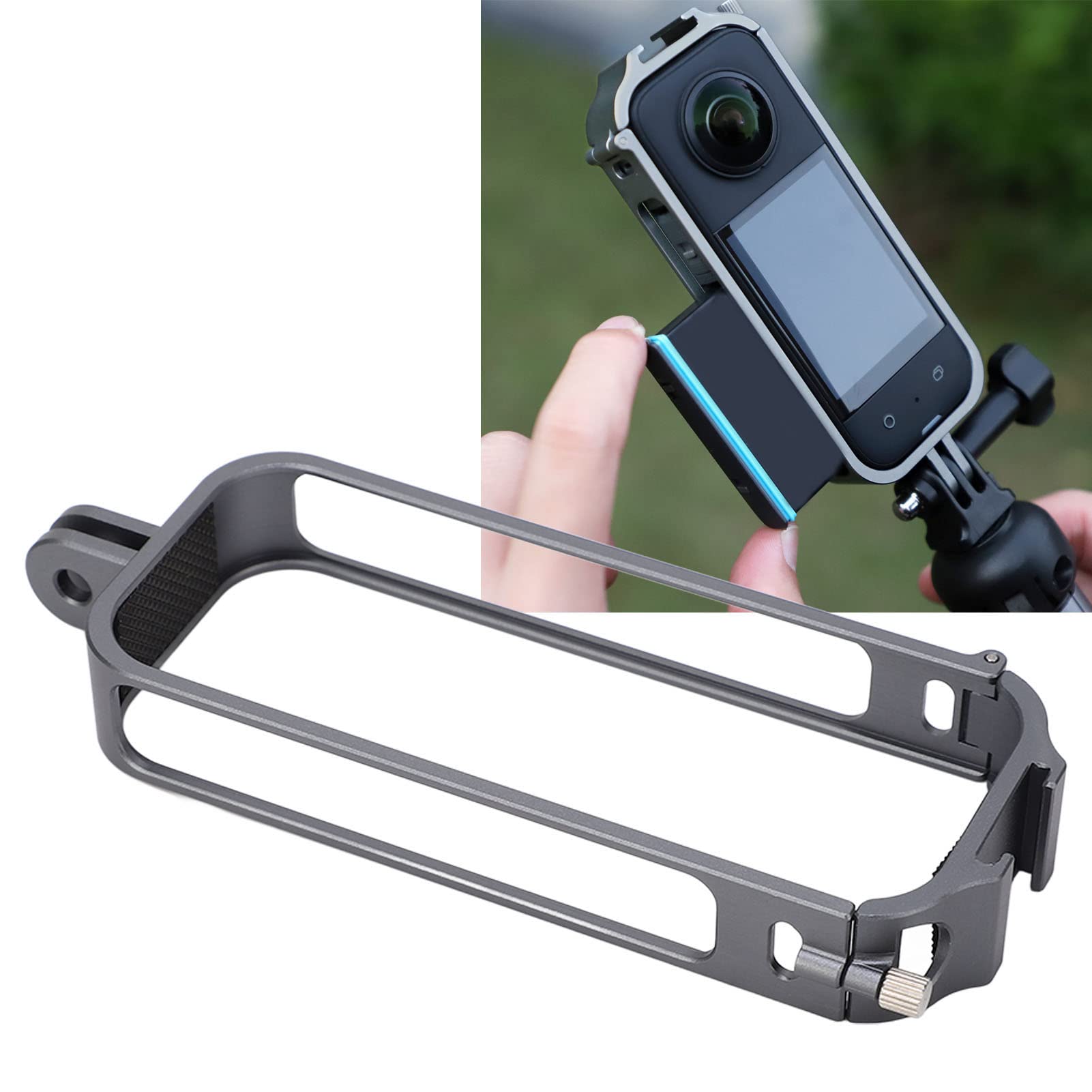Jaula de Cámara de Acción, Material de Aleación de Aluminio, Tornillo de Mano Anticaída, Interfaz de Zapata Fría Superior de Bloqueo, Marco Protector de Cámara para Insta360 X3