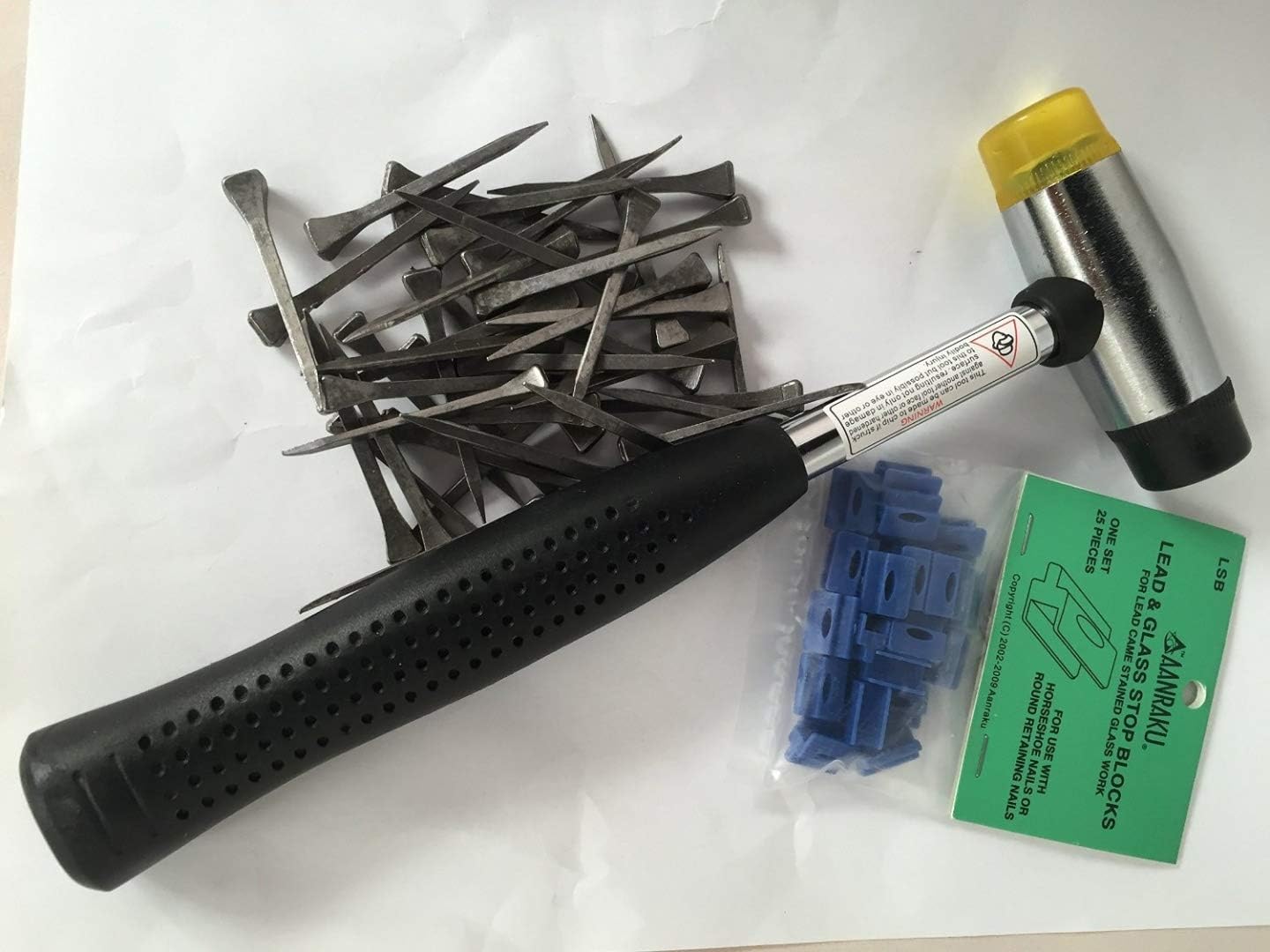 Lead & Glass Stop Blocks, Glazing Hammer & Horseshoe Nails