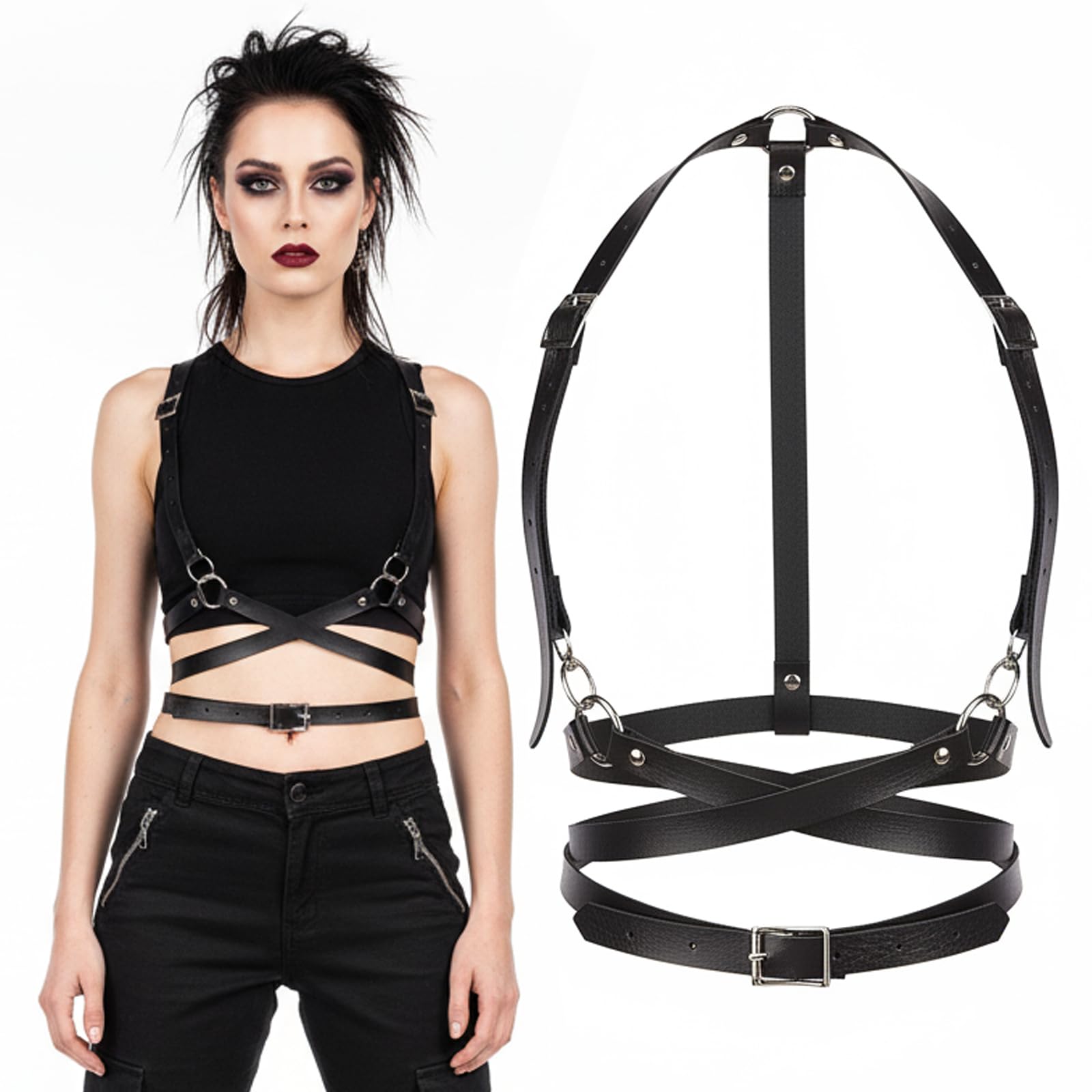 Harness da donna, in pelle, per feste musicali e feste, stile gotico, accessorio per cosplay e abiti da sera