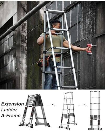 Miniatura 2 de Telescopic Loft Ladder - Aluminum Portable Folding A-Frame Extension Ladders for Home, 2.7m3.1m3.5m3.9m4.7m5.1m, Load 300kg (Size