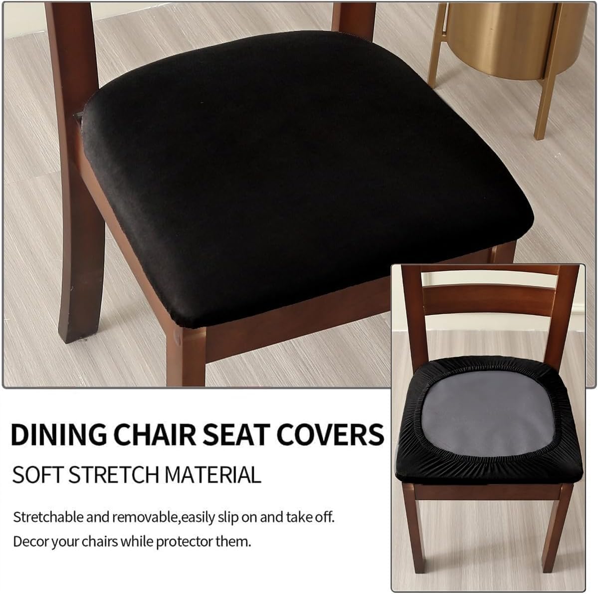 ZHILING Stretch black Chair Seat Covers for Dining Room Set of 4 - Image 4