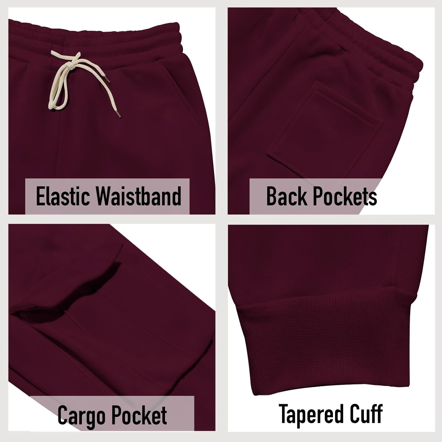 Mens Fleece Cargo Sweatpants Heavyweight Elastic Waist Pants with Pockets Baggy Drawstring Jogger Pants - Image 6