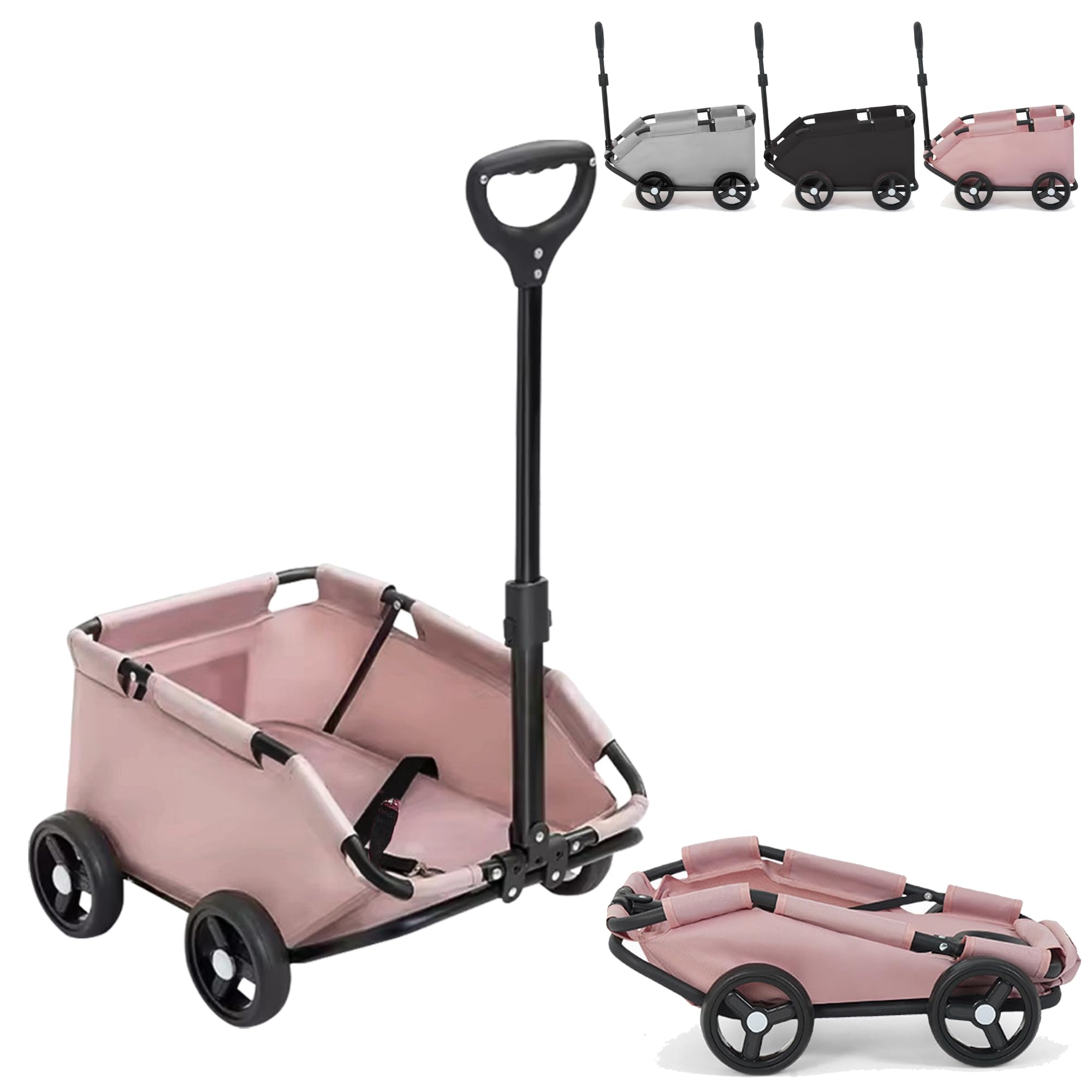 Carro de transporte para perros y gatos con asa retráctil, cochecito de viaje plegable de 4 ruedas con bolsa transportadora lavable para animales pequeños, hasta 4 kg (rosa)