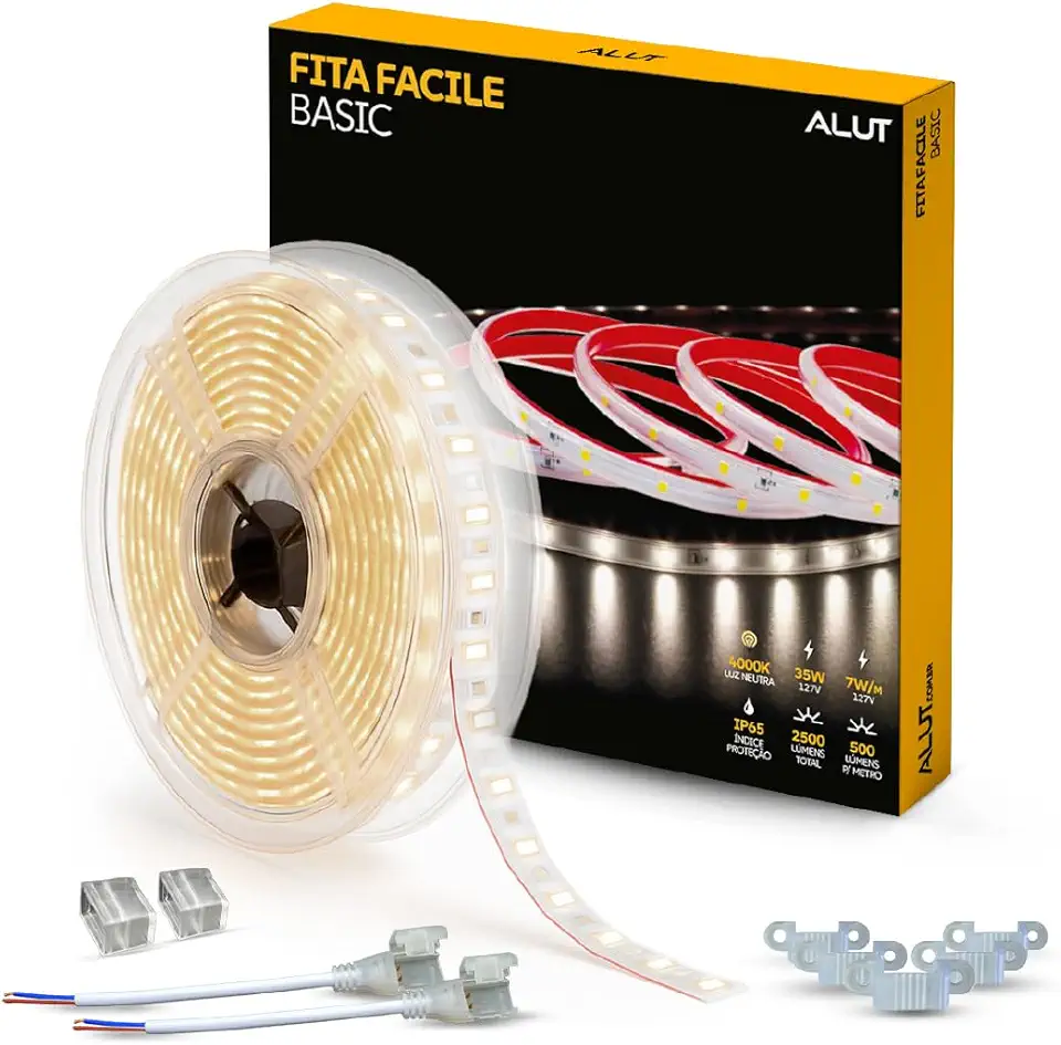 Fita Led Facile Basic 5 Metros 7w 9mm Branco Quente 2700k, Branco Neutro 4000k ou Branco Frio 6500k 60 leds a prova d'água Alut By Avant (Branco Neutro 4000k, 220v)