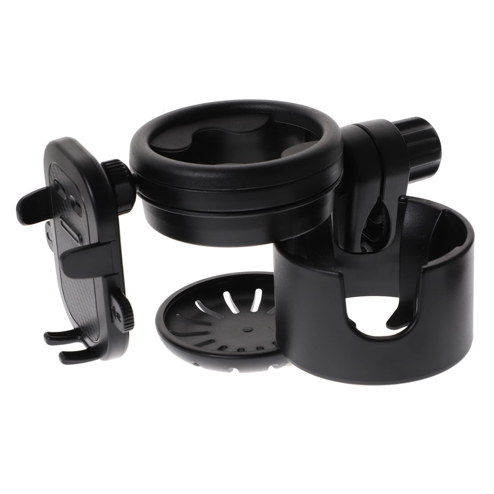 BESPORTBLE Portabicchiere per Passeggino con Portatelefono, Supporto per Bottiglia e Tazza, Plastica e Metallo, Nero