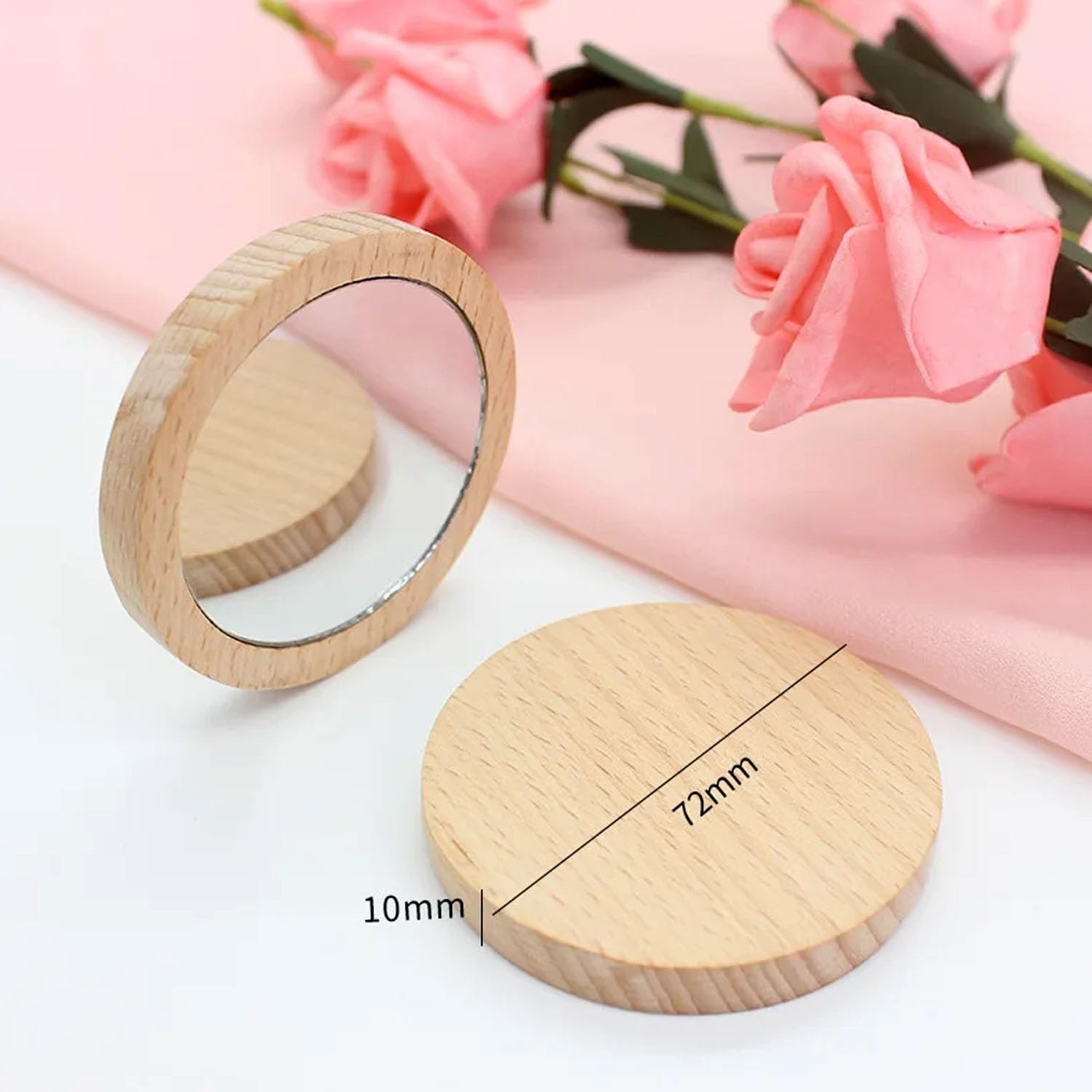 Personalisiertes Holzspiegel-Geschenk, Personalisierter Schminkspiegel, Gravierter Tragbarer Runder Kompakter Taschenspiegel, Brautjungferngeschenke, Trauzeugin, Junggesellinnenabschiedsgeschenke(50 p