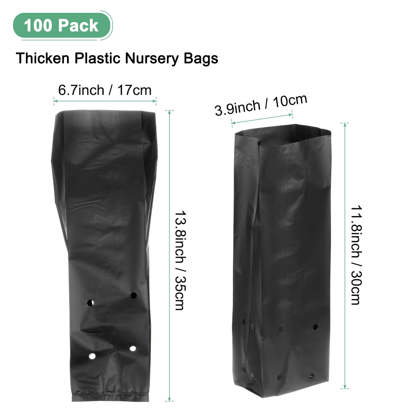 M METERXITY 100-Pack Nursery Growing Bags, 6.7" x 13.8" Thicken Plastic Nursery Bags - Image 3