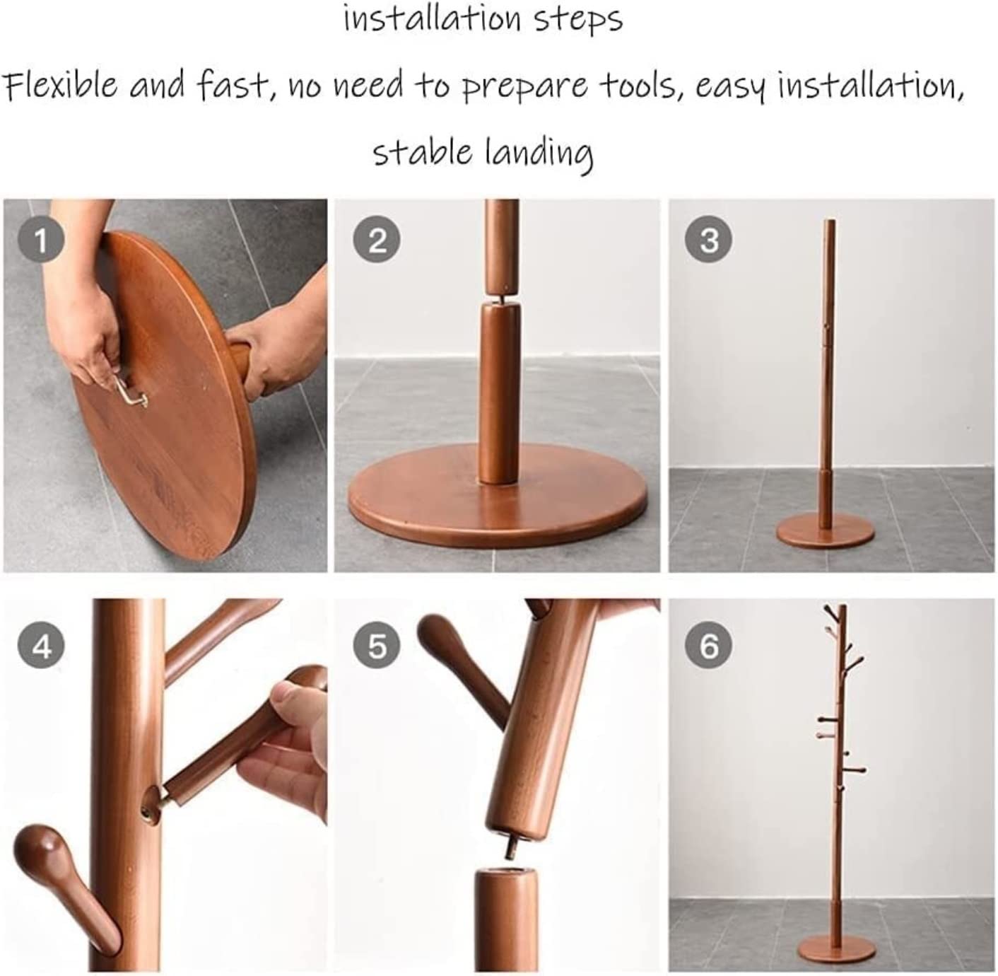 Perchero De Pie De Madera Con Base Redonda - Organizador De Ropa Y Accesorios Para El Hogar (Color Madera)