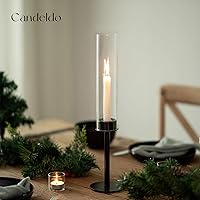 Vista 6 de Candlestick Candle Holder Black Hurricane: Candeldo Taper Candle Holders Glass Table Centerpiece Set of 3 Fireplace Candles Stand Modern Decoration