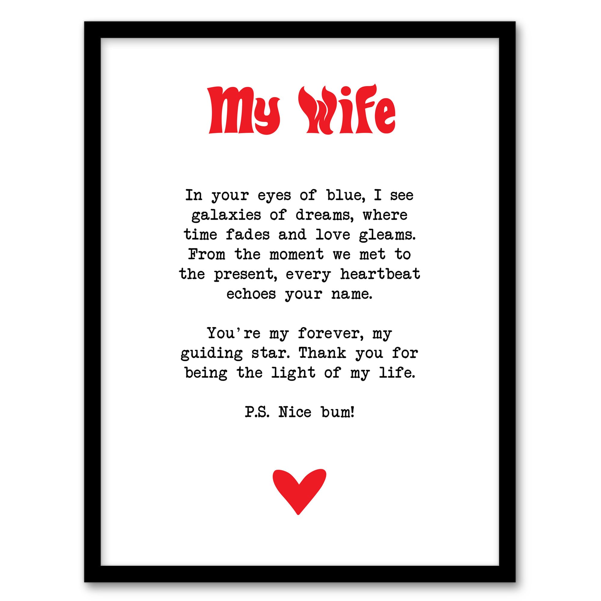 Artery8 Love Poem Blue Eyes Wife Romantic Poetry Framed Art Print - A4 Size - White
