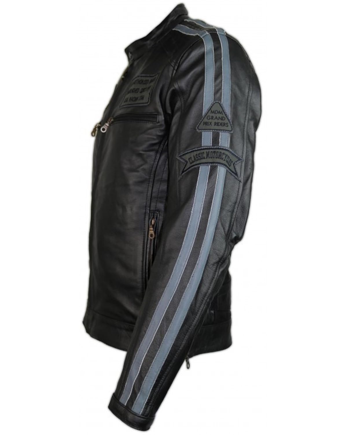 MDM Herren Motorrad Streifen Jacke Highway Bikerjacke aus echtem Leder