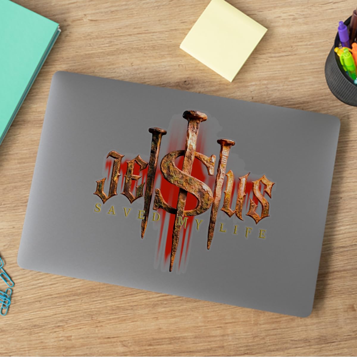 Naklejka samochodowa premium Jezus Saved My Life – Christian Cross Nail Vinyl Naklejka na okno, wiara religijna, Jezus, naklejka na samochód ciężarowy, SUV, laptop, okna, wodoszczelna, 15 x 15 cm