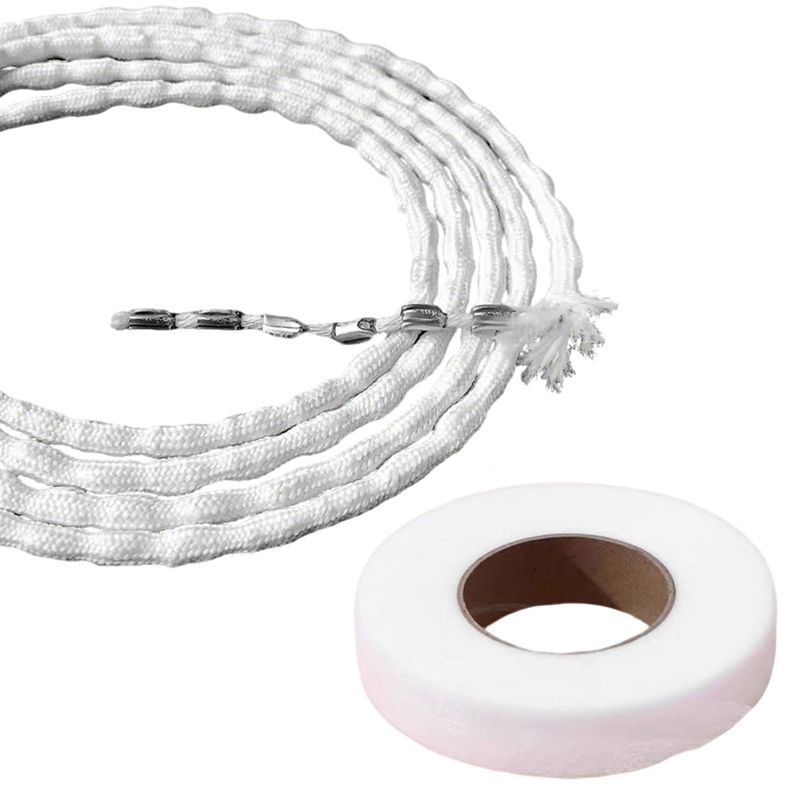 10m Curtain Weights Wire with 25m Curtain Hemming Tape, Curtain Weights for Hems for Curtains Drapery Fabrics Nets Shower (White,30g/m)