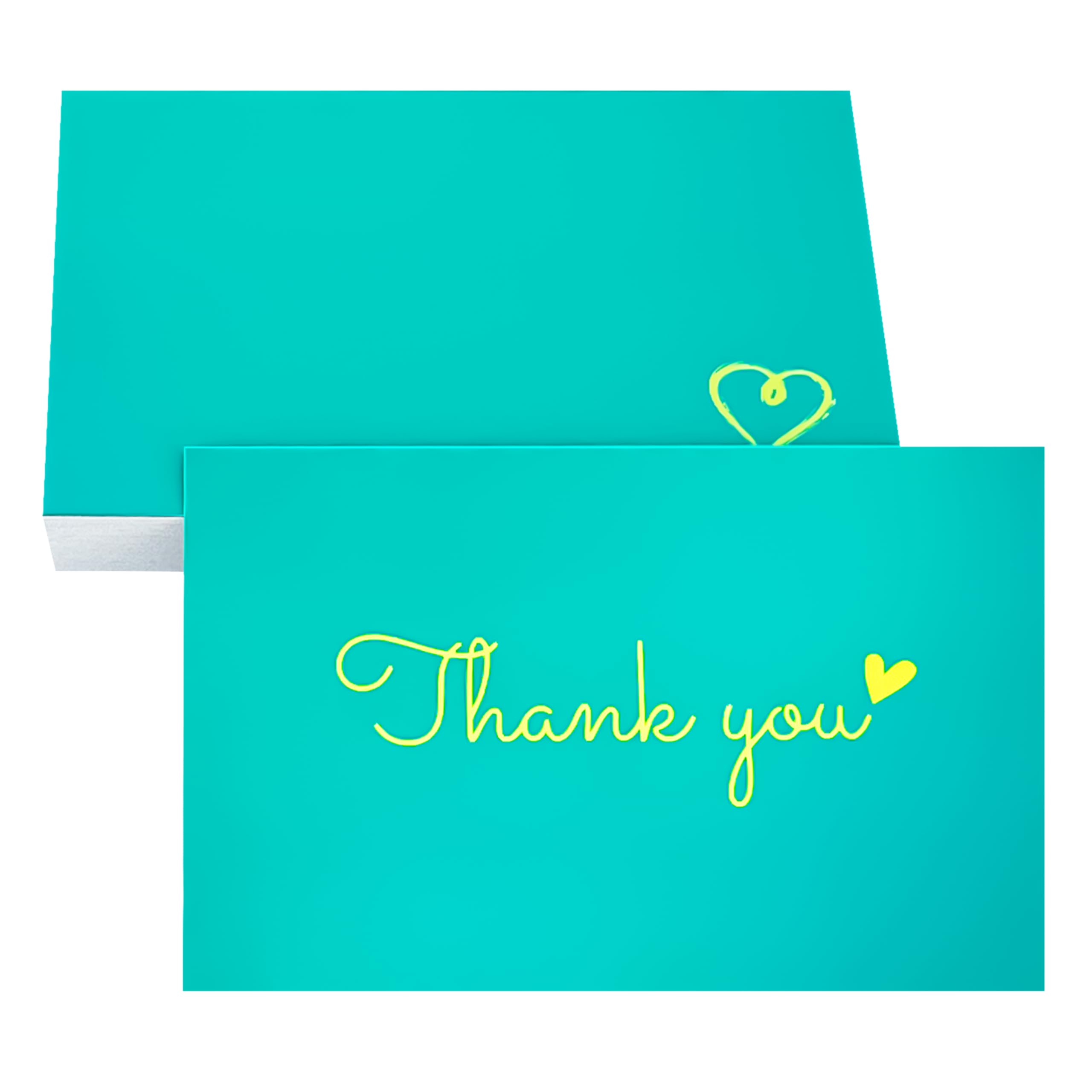 RXBC2011 Thank You Cards with Heart Design Thank you small business Card 4x6 Inch Pack of 50 Postcard size Teal