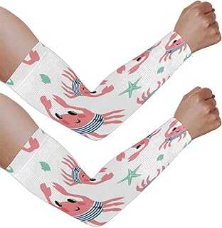 Mangas de braço com proteção solar UV para homens e mulheres, caranguejo de desenho animado com mangas de peixe, protege os braços esportivos, mangas de braço com proteção solar e proteção UV, Caranguejo com peixe