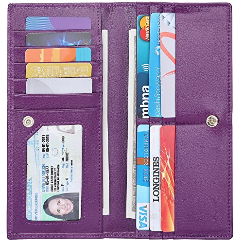 Lavemi Ultra Slim Thin Leather Women Wallet RFID Blocking Credit Card Holder Bifold Long Ladies Billfold (Violet)
