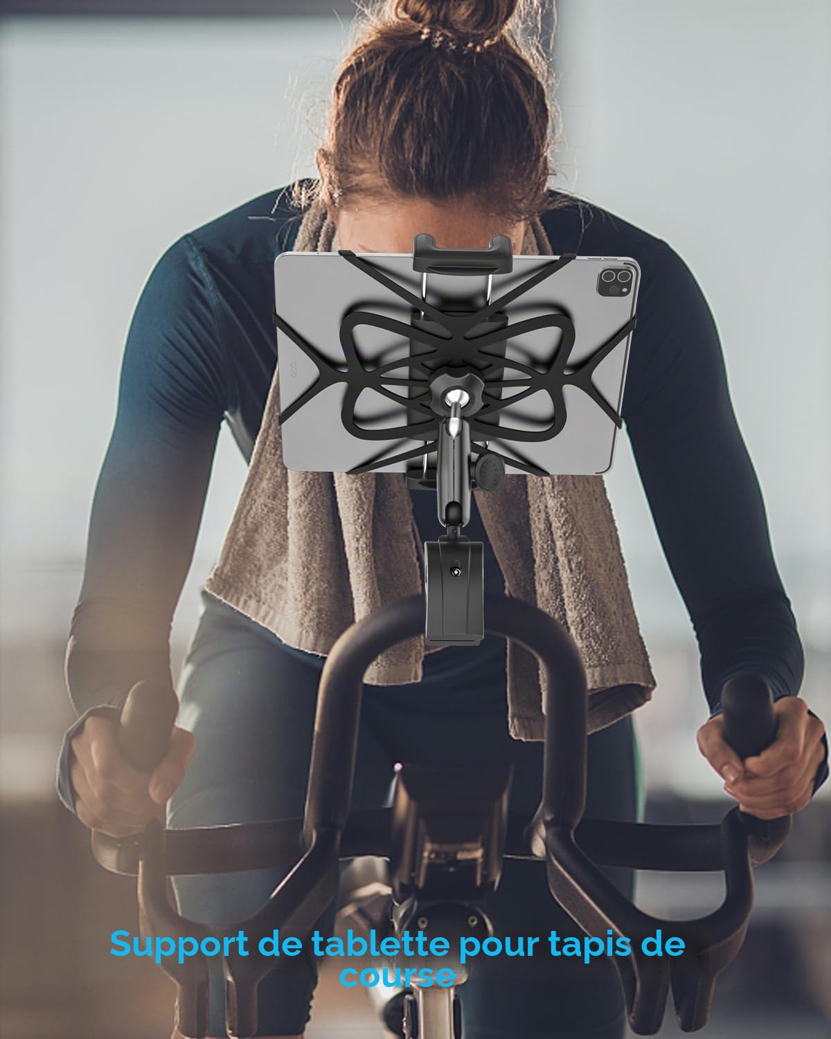 Support Tablette Moto, Universel Support Tablette pour Pied de Micro/Fauteuil Roulant/Tapis de Course/Poussette, 360° Fixation sur Guidon Porte pour 4-13" iPad Pro Air Mini, Galaxy, iPhone