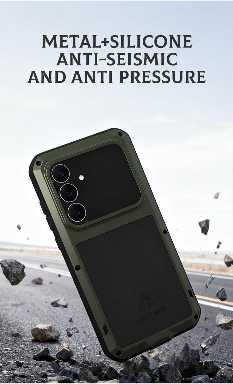 LOVE MEI for Samsung Galaxy S25 FE Case, Outdoor Heavy Duty Military Armor Bumper Aluminum Metal Dust/Shockproof Anti-Scratch Full Body Protection Case with Tempered Glass for Galaxy S25 FE (Silver)