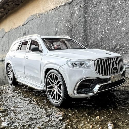 Image of 1 /24 Benz GLS63 AMG Model Car,Zinc Alloy Diecast Toy Car Pull Back with Light and Sound Toy Vehicle Door Can Be Opened (White)