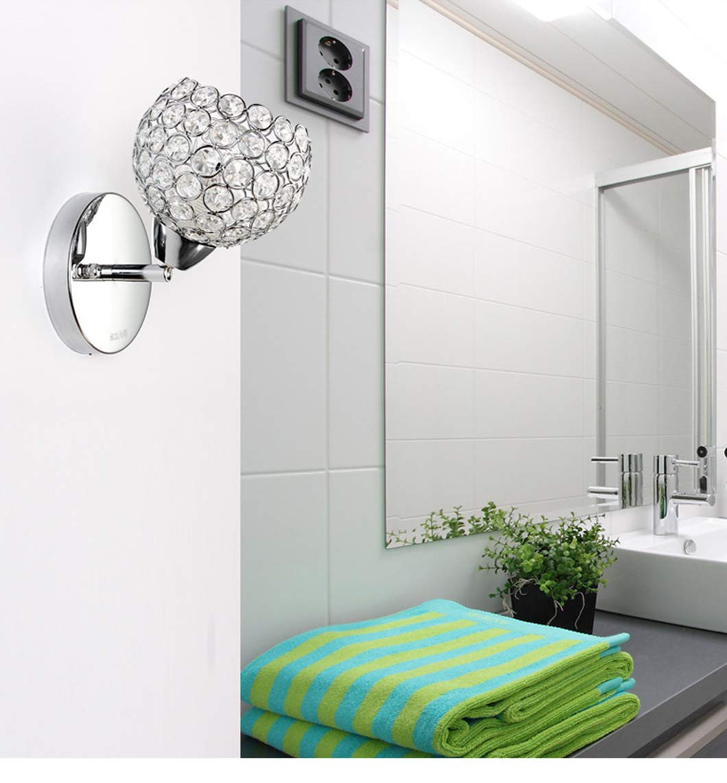 WXKAGF Lámpara de Pared Moderna de Cristal Cromado para Interiores, lámpara de Noche para Dormitorio con Pantalla Redonda, lámpara de Pared Decorativa Ajustable con Cuello de Cisne, iluminación