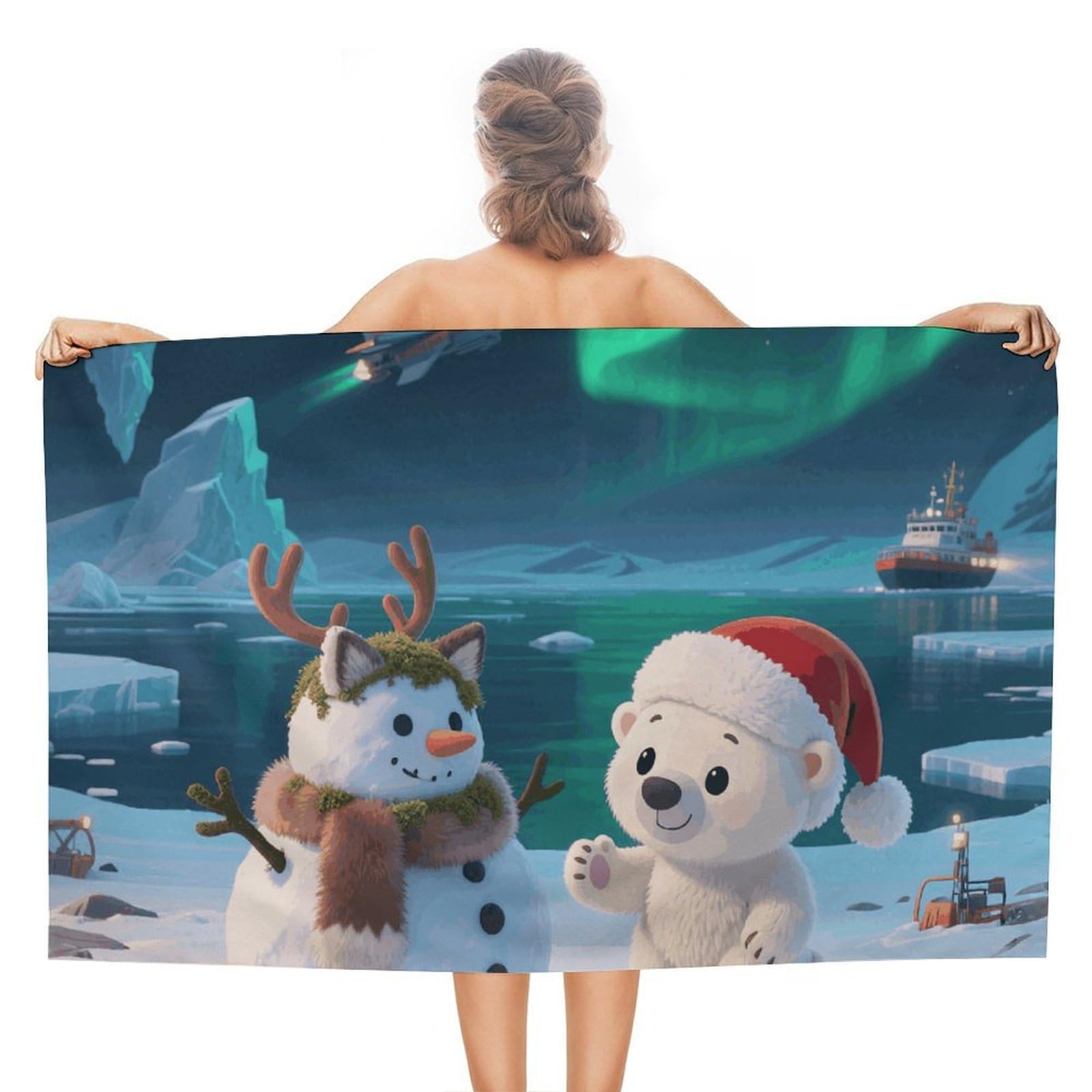 asbwuo Polar Bear Snowman Beach Towels Extra Large Quick Dry Absorbent