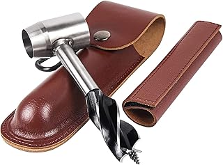 Survival Settlers Tool Hand Auger Wrench,Carbon Steel Manual Auger Drill,Gear and Equipment Scotch Eye Wood Drill Peg and Manual Hole Maker Multitool for Camping, Leather Storage CaseBushcrafting