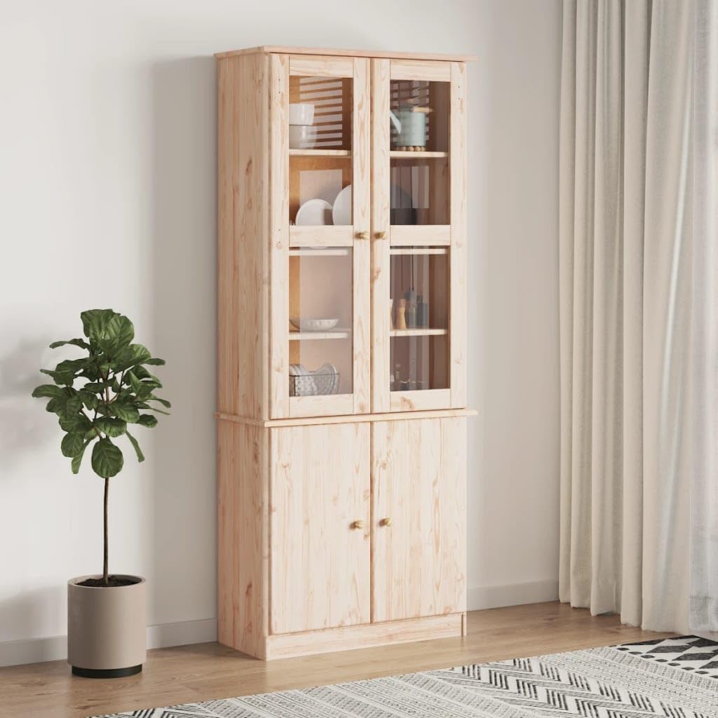 Vetrina Alta 77x35x186,5 cm in Legno Massello di Pino, Vetrina Soggiorno/Cucina, Rustico