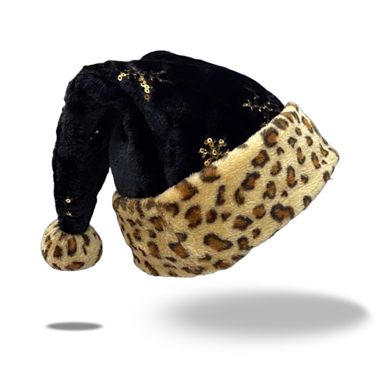 yayafunfun Leopard Print Santa Hat Sparkly Christmas Hats for Adults Kids Father Christmas Hats Costume