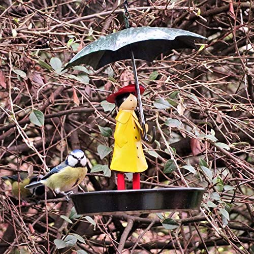 Cenoteer Umbrella Girl Bird Feeder, Resin Hanging Feeder Plate With Metal Chain Bath Tray For Wild Birds Garden Trees Decor, Yellow, 19*17*25 Cm #TOP2