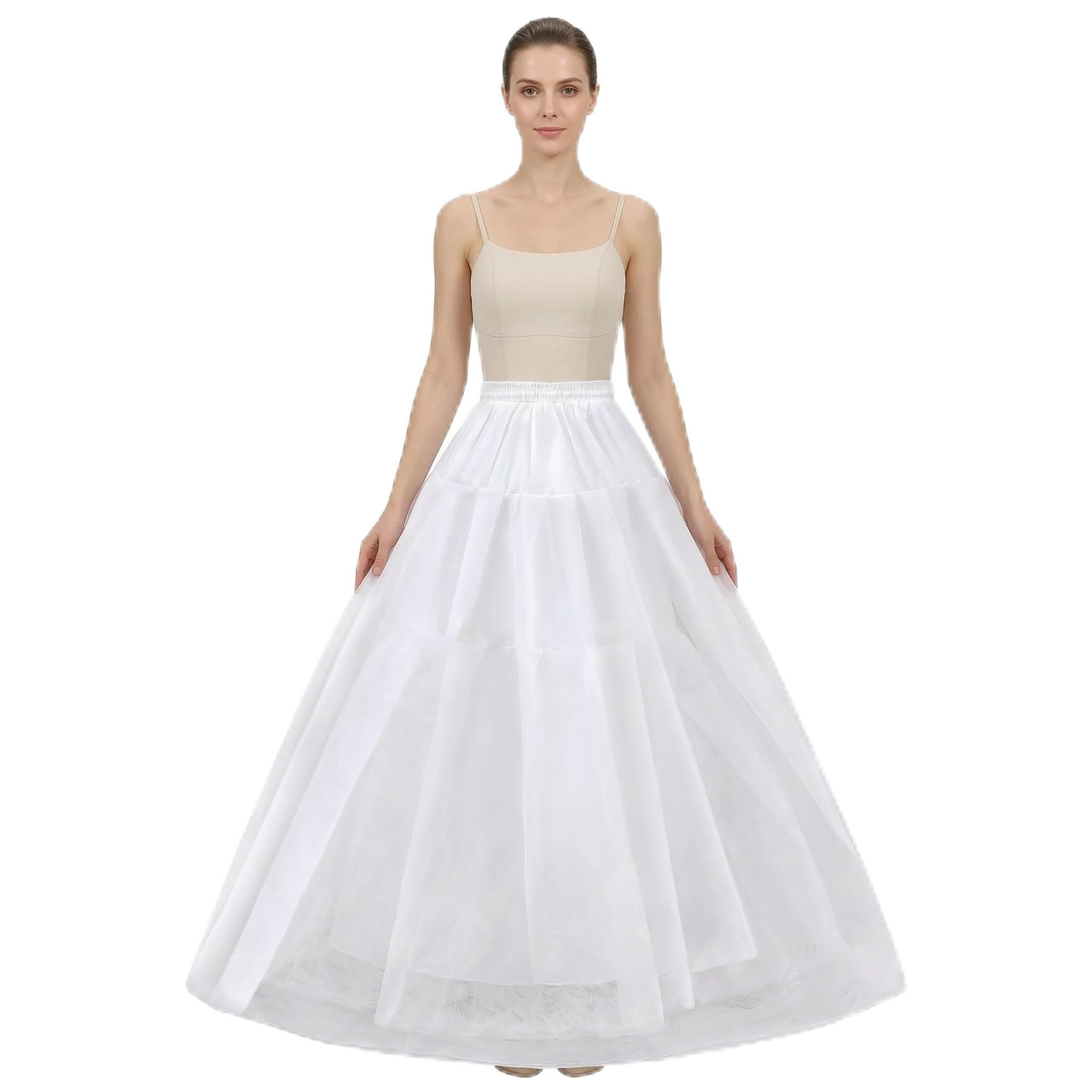 Jupon Crinoline Long de Femme, 3 Couches Cerceaux, Jupon pour Robe Mariée de Mariage, Mi-Longue Crinoline Demi-Slips, 3 Hoops pour Demoiselle d'honneur Mariage, Blanc, Élégance et Confort